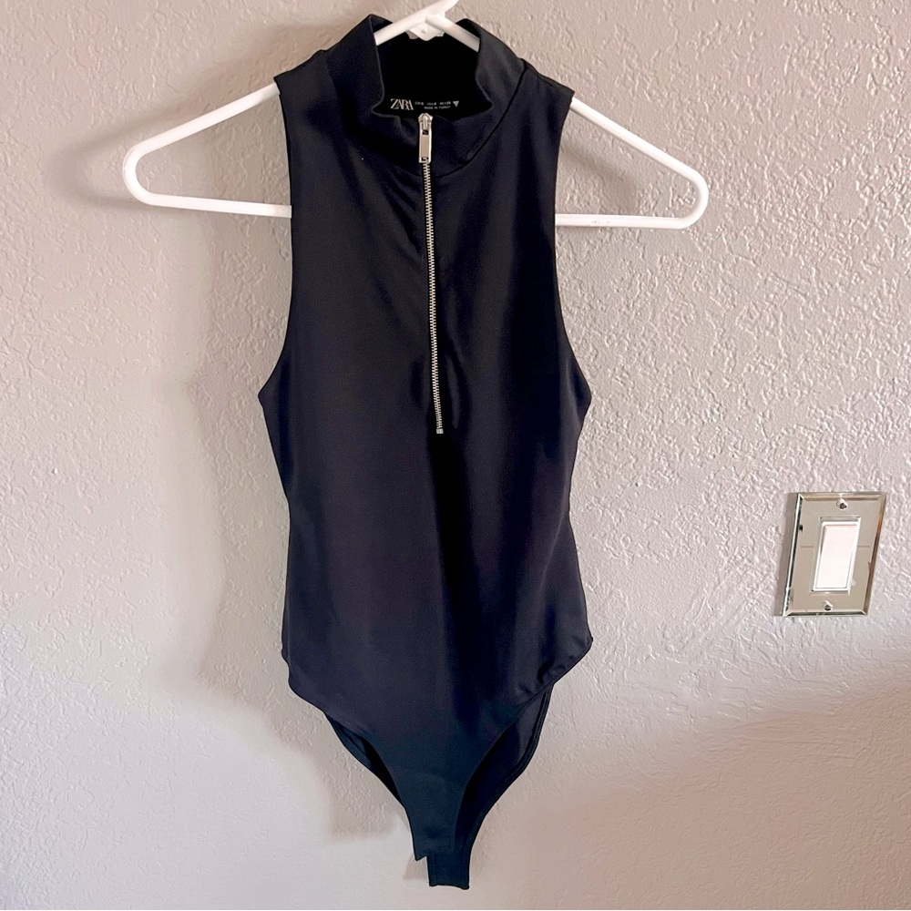 Zara Mock-neck Quarter Zip Sleeveless Bodysuit